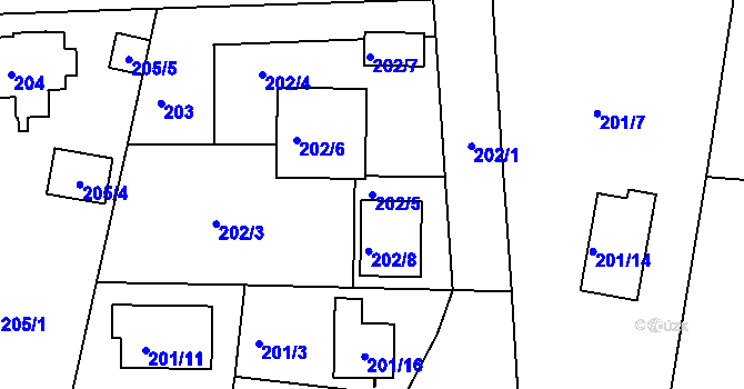 Parcela st. 202/5 v KÚ Staré Sedlo u Sokolova, Katastrální mapa