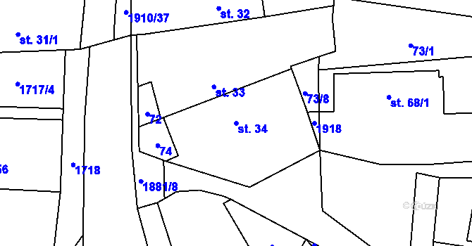 Parcela st. 34 v KÚ Darmyšl, Katastrální mapa