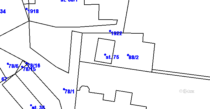 Parcela st. 75 v KÚ Darmyšl, Katastrální mapa