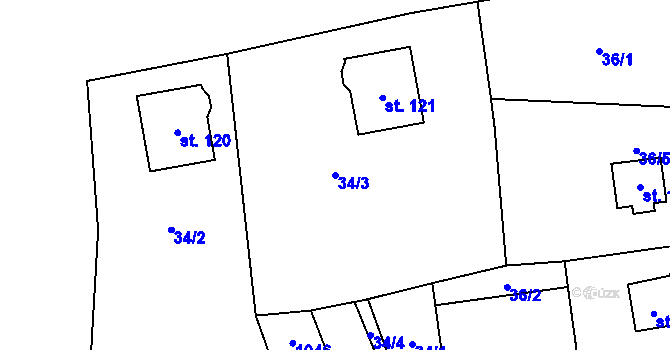 Parcela st. 34/3 v KÚ Darmyšl, Katastrální mapa