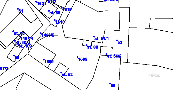 Parcela st. 88 v KÚ Racov, Katastrální mapa