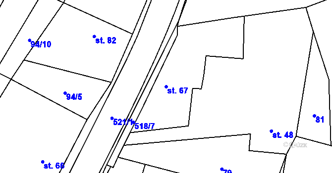 Parcela st. 67 v KÚ Nevratice, Katastrální mapa