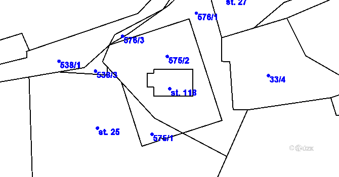 Parcela st. 118 v KÚ Nevratice, Katastrální mapa