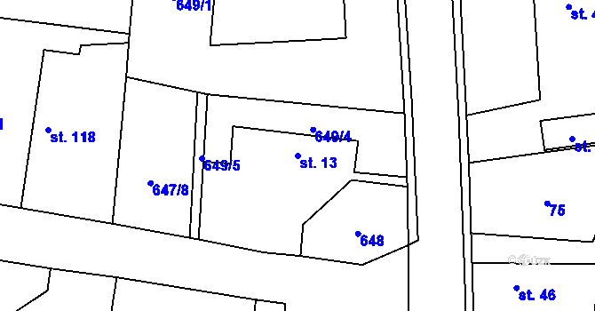 Parcela st. 13 v KÚ Staré Smrkovice, Katastrální mapa