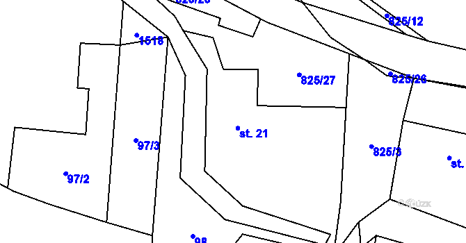 Parcela st. 21 v KÚ Staré Smrkovice, Katastrální mapa