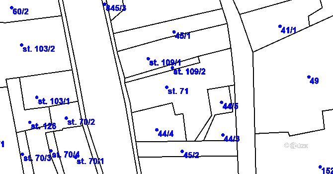 Parcela st. 71 v KÚ Staré Smrkovice, Katastrální mapa