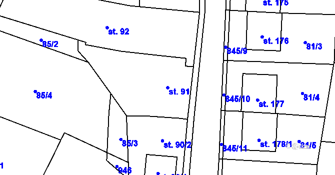 Parcela st. 91 v KÚ Staré Smrkovice, Katastrální mapa