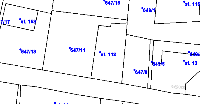 Parcela st. 118 v KÚ Staré Smrkovice, Katastrální mapa