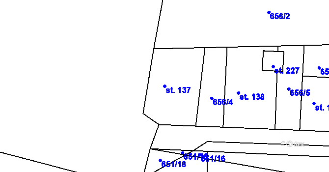 Parcela st. 137 v KÚ Staré Smrkovice, Katastrální mapa