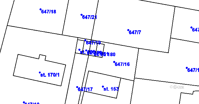 Parcela st. 180 v KÚ Staré Smrkovice, Katastrální mapa