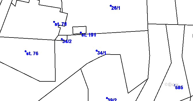 Parcela st. 34/1 v KÚ Staré Smrkovice, Katastrální mapa