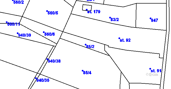 Parcela st. 85/2 v KÚ Staré Smrkovice, Katastrální mapa