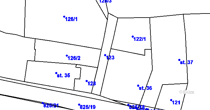 Parcela st. 123 v KÚ Staré Smrkovice, Katastrální mapa