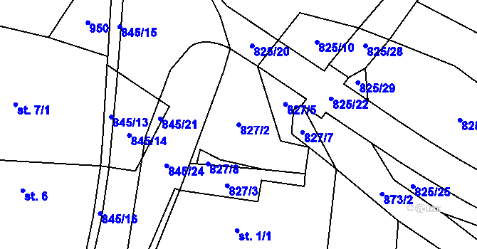 Parcela st. 827/2 v KÚ Staré Smrkovice, Katastrální mapa