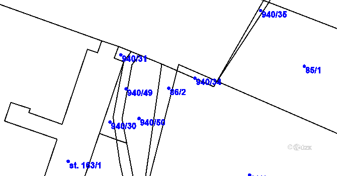 Parcela st. 86/2 v KÚ Staré Smrkovice, Katastrální mapa
