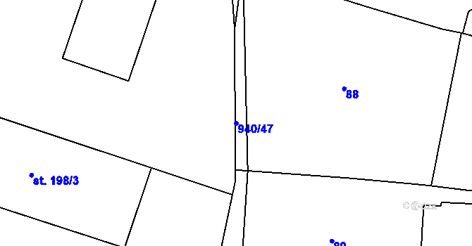 Parcela st. 940/47 v KÚ Staré Smrkovice, Katastrální mapa