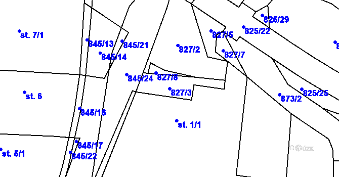 Parcela st. 827/3 v KÚ Staré Smrkovice, Katastrální mapa