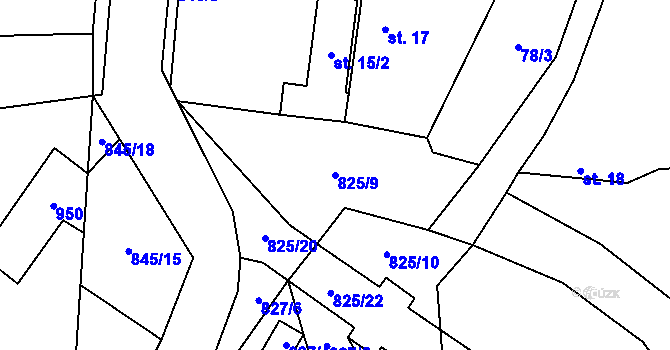 Parcela st. 825/9 v KÚ Staré Smrkovice, Katastrální mapa