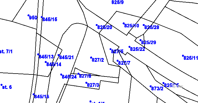 Parcela st. 827/4 v KÚ Staré Smrkovice, Katastrální mapa