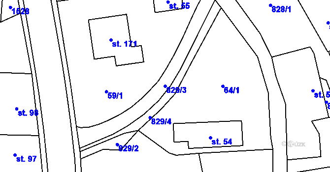 Parcela st. 829/3 v KÚ Staré Smrkovice, Katastrální mapa