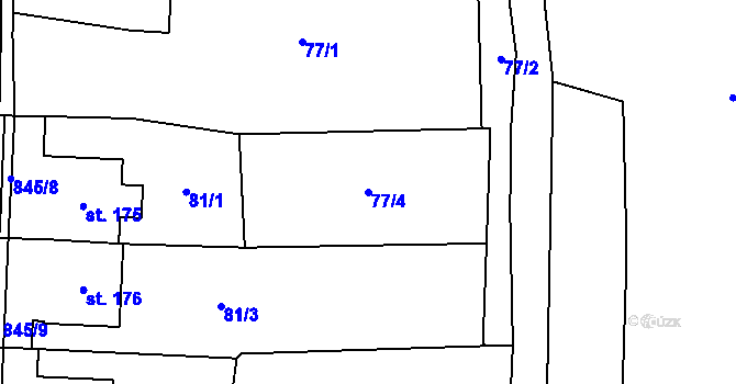 Parcela st. 77/4 v KÚ Staré Smrkovice, Katastrální mapa