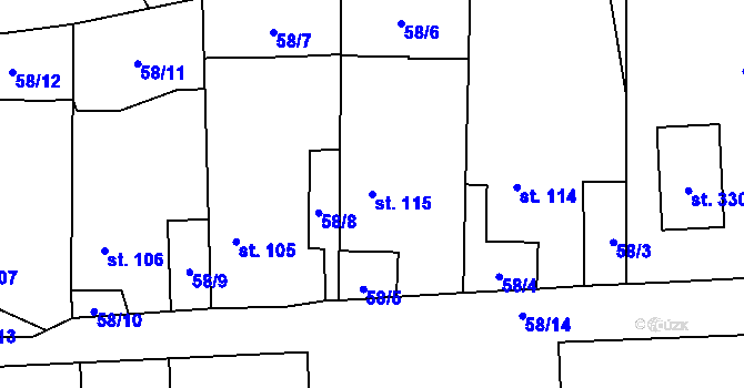 Parcela st. 115 v KÚ Staré Ždánice, Katastrální mapa