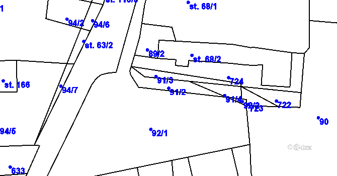 Parcela st. 91/2 v KÚ Staré Ždánice, Katastrální mapa