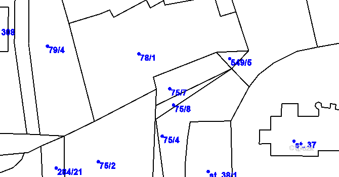Parcela st. 75/7 v KÚ Staré Ždánice, Katastrální mapa