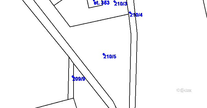Parcela st. 210/5 v KÚ Horní Dřevíč, Katastrální mapa