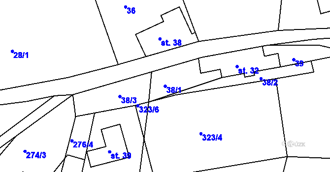 Parcela st. 38/1 v KÚ Chlívce, Katastrální mapa