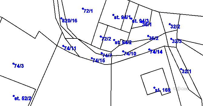 Parcela st. 74/7 v KÚ Starojická Lhota, Katastrální mapa