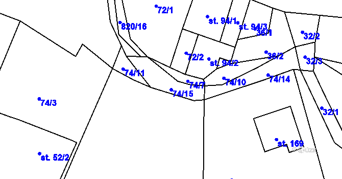 Parcela st. 74/15 v KÚ Starojická Lhota, Katastrální mapa