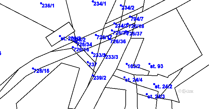 Parcela st. 233/3 v KÚ Starojická Lhota, Katastrální mapa