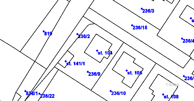 Parcela st. 104 v KÚ Starosedlský Hrádek, Katastrální mapa