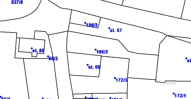Parcela st. 186/2 v KÚ Starosedlský Hrádek, Katastrální mapa