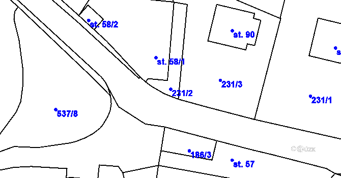 Parcela st. 231/2 v KÚ Starosedlský Hrádek, Katastrální mapa