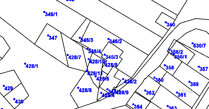 Parcela st. 345/3 v KÚ Starovice, Katastrální mapa