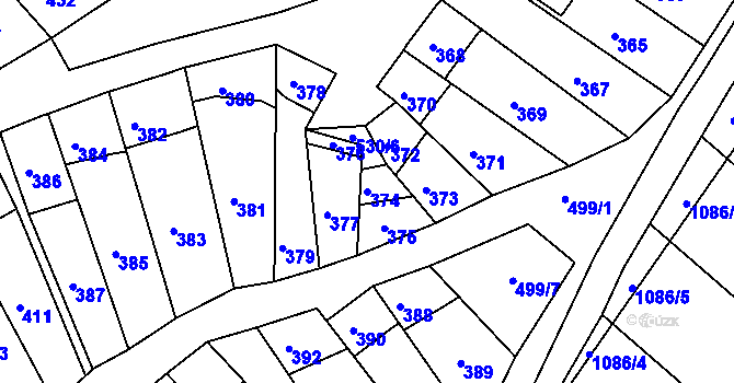 Parcela st. 374 v KÚ Starovice, Katastrální mapa