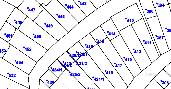 Parcela st. 418 v KÚ Starovice, Katastrální mapa