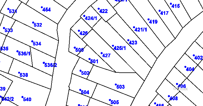 Parcela st. 427 v KÚ Starovice, Katastrální mapa