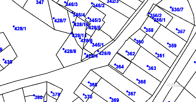 Parcela st. 428/9 v KÚ Starovice, Katastrální mapa
