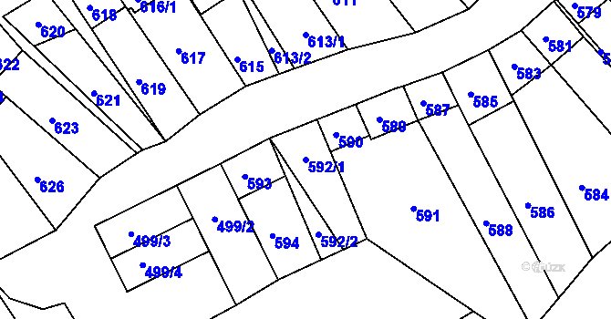 Parcela st. 592/1 v KÚ Starovice, Katastrální mapa