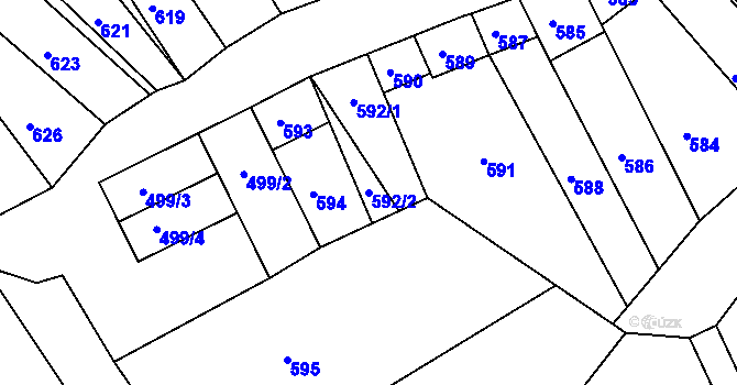 Parcela st. 592/2 v KÚ Starovice, Katastrální mapa