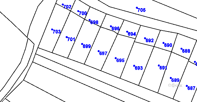 Parcela st. 697 v KÚ Starovice, Katastrální mapa