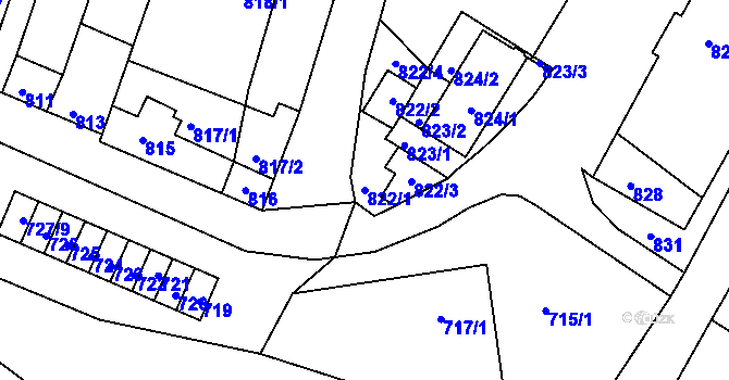 Parcela st. 822/1 v KÚ Starovice, Katastrální mapa