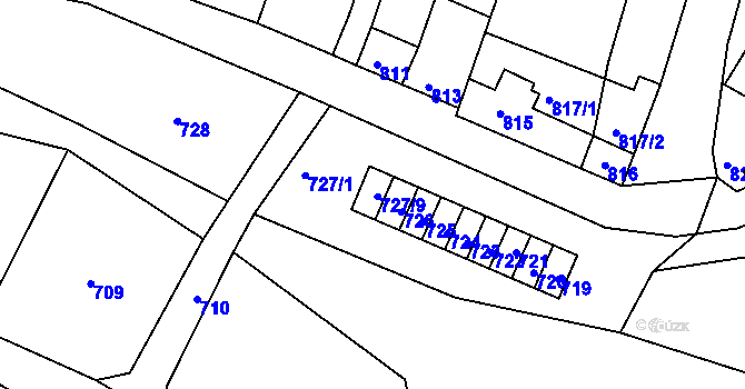 Parcela st. 727/9 v KÚ Starovice, Katastrální mapa