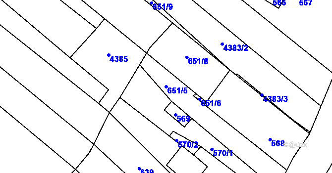 Parcela st. 651/5 v KÚ Starovice, Katastrální mapa