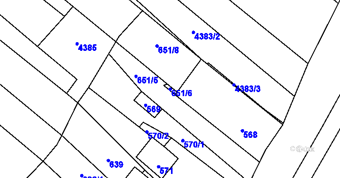 Parcela st. 651/6 v KÚ Starovice, Katastrální mapa