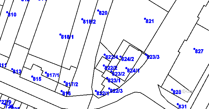 Parcela st. 822/4 v KÚ Starovice, Katastrální mapa