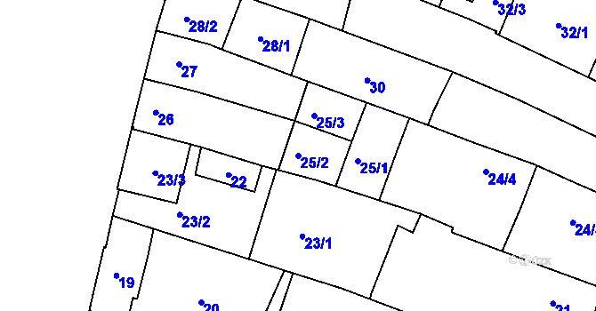 Parcela st. 25/2 v KÚ Starovice, Katastrální mapa